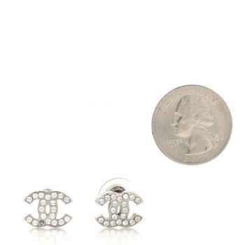 CHANEL Crystal CC Earrings Silver