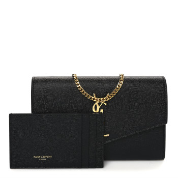 SAINT LAURENT Grain De Poudre Uptown Chain Wallet Black