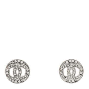 CHANEL Crystal CC Round Earrings Silver