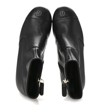 CHANEL Stretch Lambskin Cap Toe CC Uniform Short Boots 37.5 Black