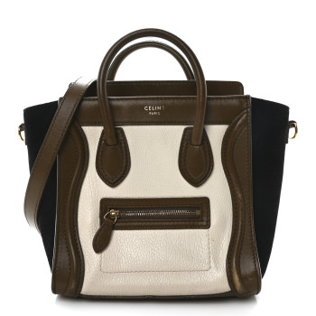 CELINE Textured Calfskin Suede Nano Tri-Color Luggage Cream
