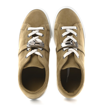 HERMES Chevre Velours Mens Day Sneakers 42 Beige Albatre
