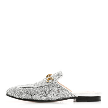 GUCCI Glitter Womens Princetown Slippers 36.5 Silver
