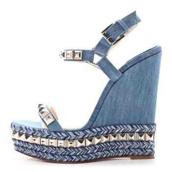 CHRISTIAN LOUBOUTIN Denim Cataclou 120 Wedge Sandals 36 Blue