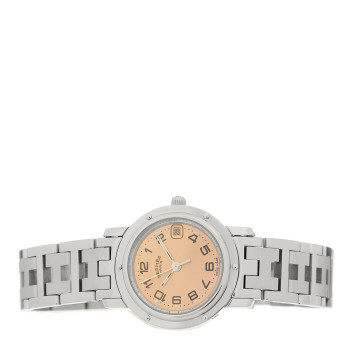 HERMES Stainless Steel 24mm Clipper Quartz Watch Pink
