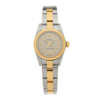 ROLEX Stainless Steel 18K Yellow Gold 24mm Oyster Perpetual Watch Grey 76183