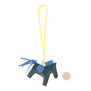 HERMES Milo Lambskin Grigri Rodeo Horse Bag Charm PM Malachite Bleu Zanzibar Lime