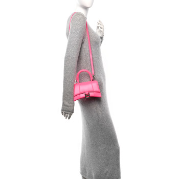 BALENCIAGA Shiny Box Calfskin Hourglass Top Handle Bag XS Hot Pink