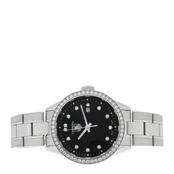 TAG HEUER Stainless Steel Diamond Bezel 28mm Carrera Lady Quartz Watch Black WV1412