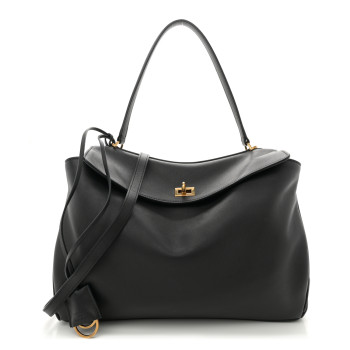 BALENCIAGA Natural Smooth Calfskin Medium Rodeo Top Handle Handbag Black