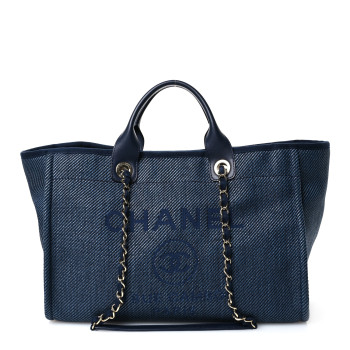 Mixed Fibers Calfskin Medium Deauville Tote Navy Blue
