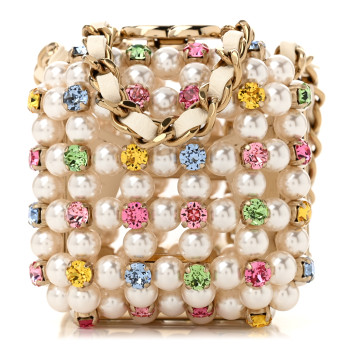 CHANEL Metal Pearl Minaudiere CC Mini Evening Bag White Gold Multicolor