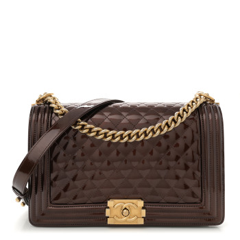 CHANEL Patent Calfskin New Medium Boy Flap Dark Red
