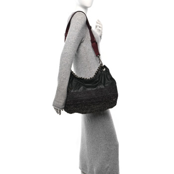 CHANEL Calfskin Tweed Coco Pleats Hobo Black Burgundy