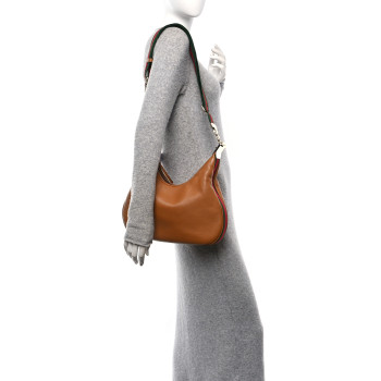 GUCCI Aria Calfskin Web Large Attache Shoulder Bag Dark Orange