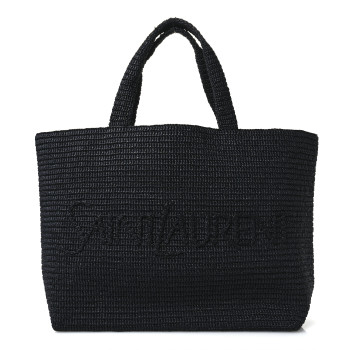 SAINT LAURENT Raffia Logo Tote  Black