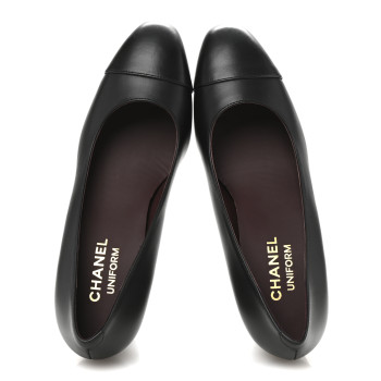 CHANEL Lambskin Cap Toe CC Uniform Pumps 37.5 Black