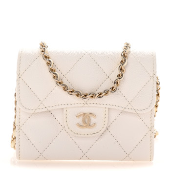 CHANEL Caviar Quilted Flap Card Holder On Chain White
