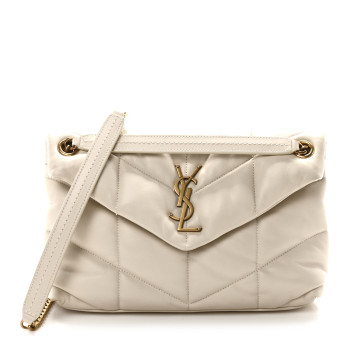SAINT LAURENT Lambskin Quilted Small Loulou Puffer Monogram Chain Satchel Crema Soft