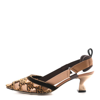 FENDI Mesh Velvet Karligraphy Colibri 55mm Slingback Pumps 35.5 Nocciola