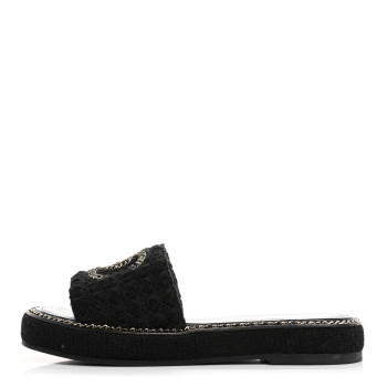 CHANEL Wool Alpaca Chain CC Slide Sandals 37 Black