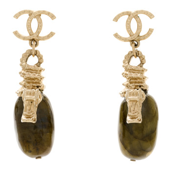 CHANEL Labradorite CC Dragon Drop Earrings Gold