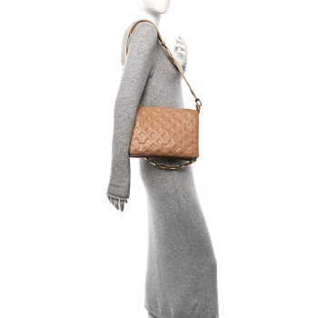 LOUIS VUITTON Lambskin Embossed Monogram Coussin PM Camel