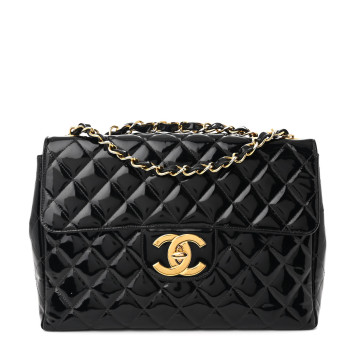 CHANEL Patent Quilted XL Jumbo Single Flap Black