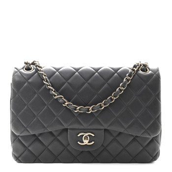 CHANEL Lambskin Quilted Jumbo Double Flap Dark Grey
