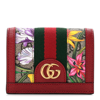 GUCCI GG Supreme Monogram Flora Web Ophidia Card Case Red