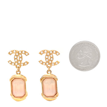 CHANEL Crystal Pearl CC Drop Earrings Gold White