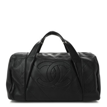 CHANEL Calfskin CC Chevron All Day Long Boston Black