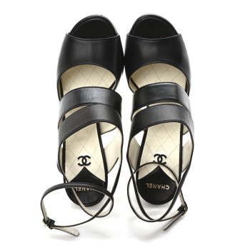 CHANEL Lambskin CC Strappy Sandal 37 Black
