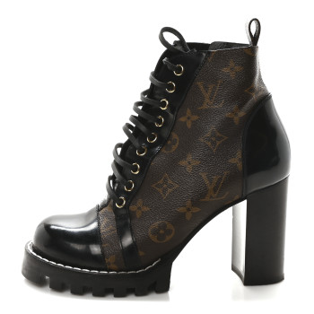 LOUIS VUITTON Patent Calfskin Monogram Star Trail Ankle Boots 38.5 Black