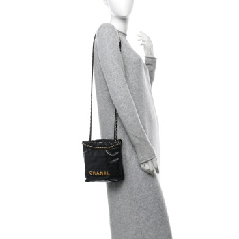 CHANEL Shiny Calfskin Quilted Mini Chanel 22 Black