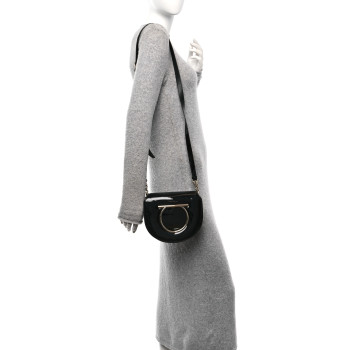 SALVATORE FERRAGAMO Patent Calfskin Small Vela Flap Bag Black