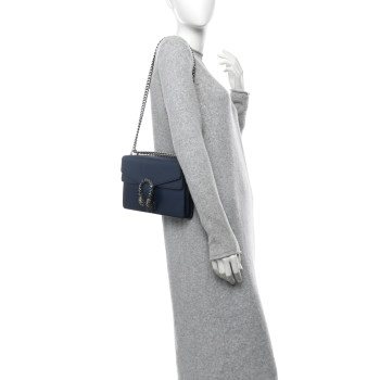 GUCCI Pebbled Calfskin Small Dionysus Shoulder Bag Blue Agata