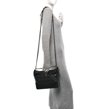 CHANEL Aged Smooth Calfskin Quilted Medium Gabrielle Logo Hobo Black