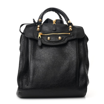 BALENCIAGA Agneau Giant 12 Gold Hardware Zip Traveler Backpack Black