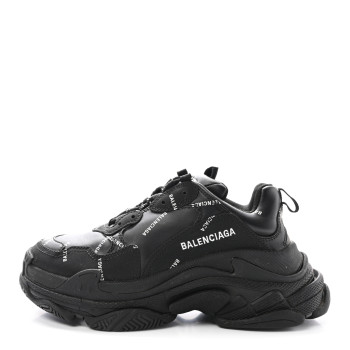 BALENCIAGA Technical Fabric Allover Logo Womens Triple S Sneakers 37 Black White