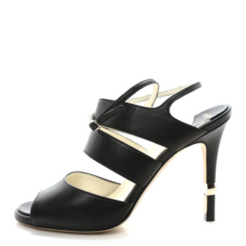 CHANEL Lambskin CC Strappy Sandal 37 Black