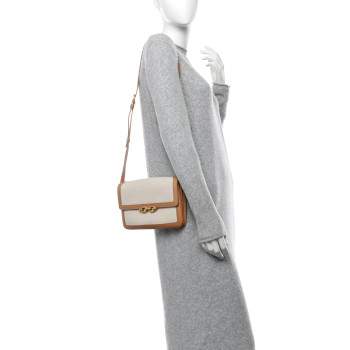 SAINT LAURENT Smooth Calfskin Cotton Canvas Le Maillon Satchel Natural Beige