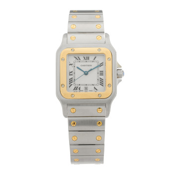 CARTIER Stainless Steel 18K Yellow Gold 29mm Santos De Cartier Galbee Quartz Watch