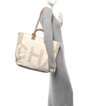 CHANEL Canvas Large Shopping Tote White Beige