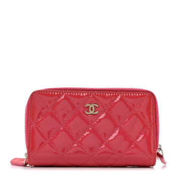 CHANEL Patent Calfskin Quilted Zip Around Phone Holder Fuchsia