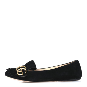GUCCI Kid Scamosciato GG Marmont Fringe Flats 36.5 Black