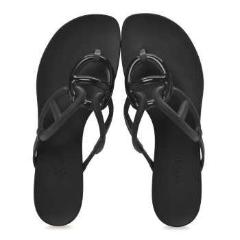 HERMES Rubber Womens Egerie Sandals 36 Black
