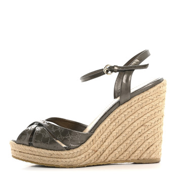 GUCCI Patent Microguccissima Penelope Espadrille Wedge Sandals 37.5 Acero GUCCI Patent Microguccissima Penelope Espadrille Wedge Sandals 37.5 Acero