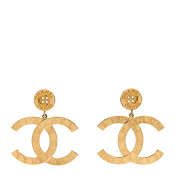 CHANEL Metal Large Paris Button Earrings Gold