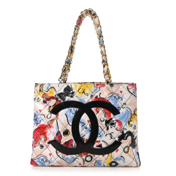 CHANEL Coated Canvas XL Graffiti Tote Beige